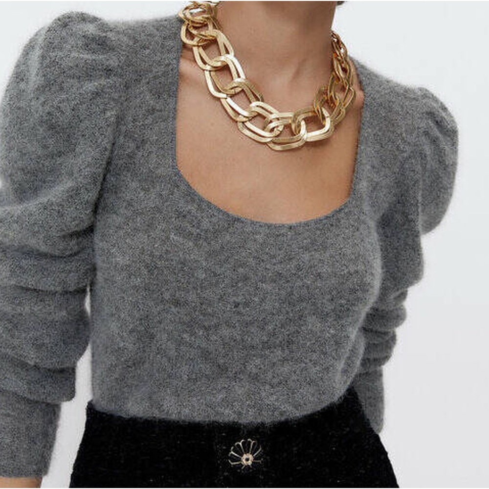 Uterque Grey Puff Sleeve Sweater